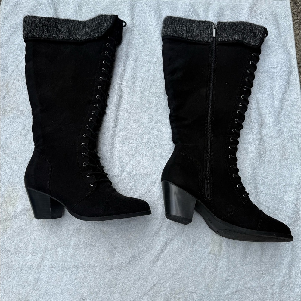 Torrid Black Lace-Up Boots with Gray Cuff